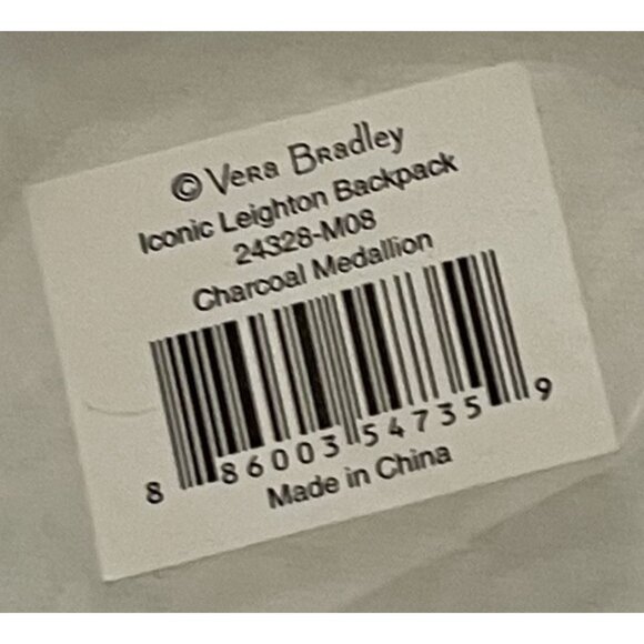 NWT Vera Bradley Iconic Leighton Backpack Charcoal Medallion Quilted Cotton Wome - Picture 9 of 9